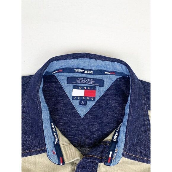 Vintage Tommy Hilfiger Jeans Shirt Large Blue Denim Corduroy Color Block - Picture 4 of 7